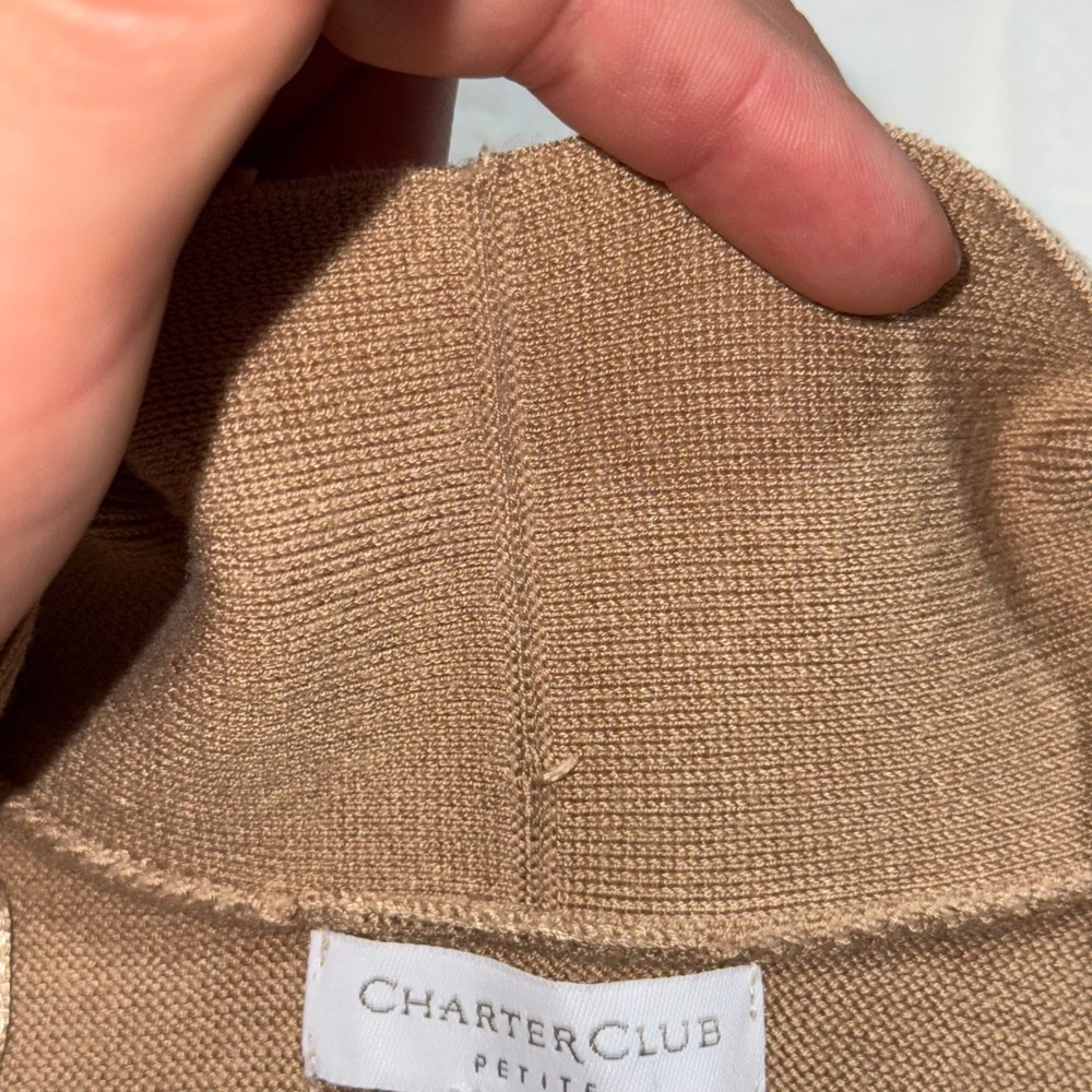 Charter Club Petite Knit Open Front Cardigan Tan P/L Zipper Pockets - Picture 7 of 10